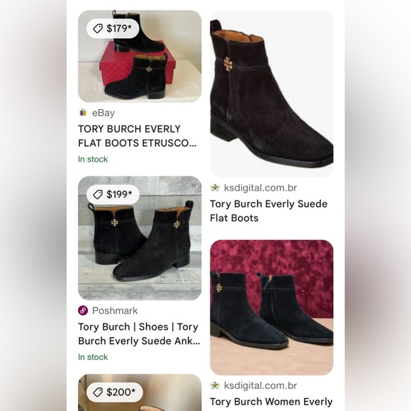 NEW Tory Burch Everly Suede Booties Gold Logo Black Ankle Boots - Picture 2 of 8